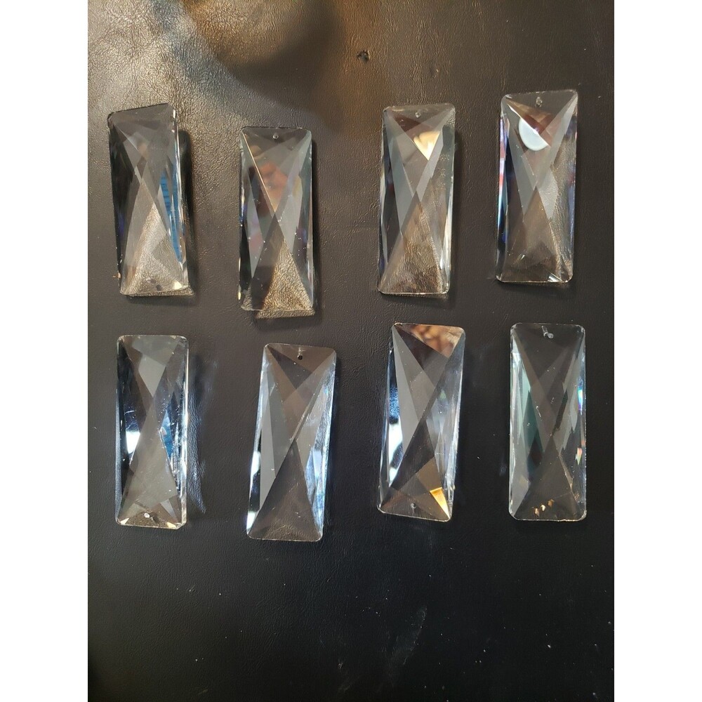 8 pcs Faceted Rectangle  Crystal Spacer Pendants Lamp Prism Chandelier Part